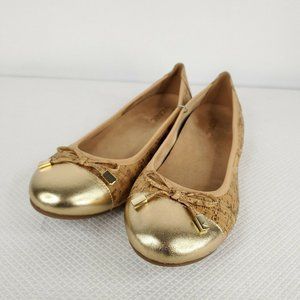 Vionic Orthaheel Minna Toe Cap Ballet Flat Shoes 9.5 Wide Gold Metallic Cork
